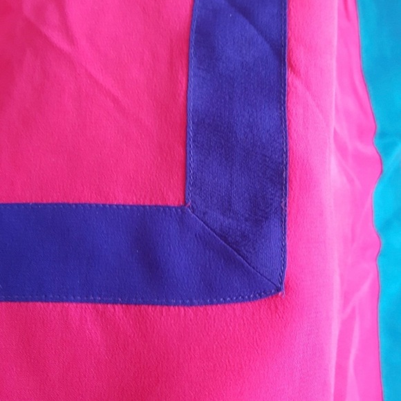 Fuchsia Silk Colorblock Skirt by Argenti - L - Picture 3 of 9